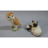 A Small Beswick Barn Owl, No.2026 and a Beswick Siamese Kittens