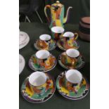 A Part Edwardian Coffee Set Comprising Five Cans, Six Saucers, Coffee Pot, Sugar and Cream