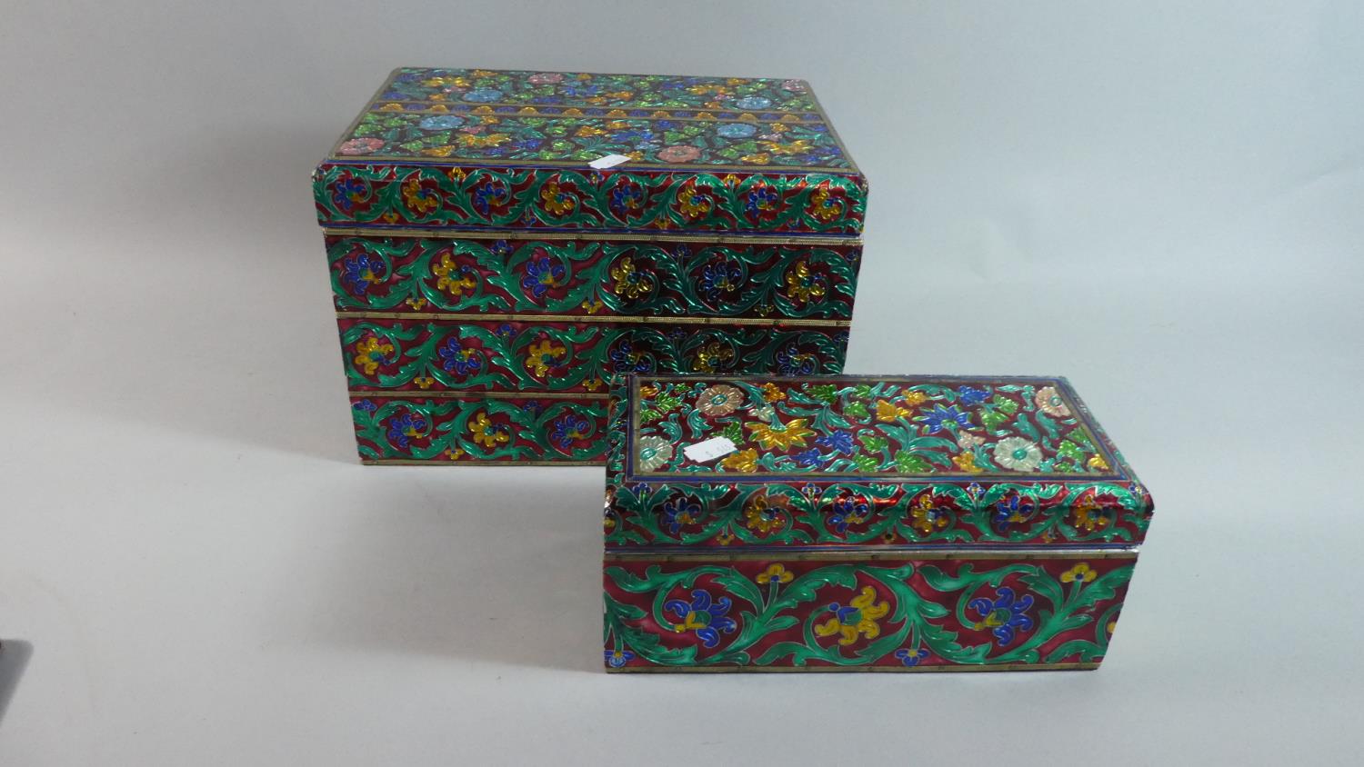 Two Modern Enamelled Storage Boxes, The Largest 30.5cm Wide