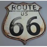 A Reproduction Tin Plate Sign for Route 66, 52cm High