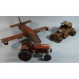 A Tinplate Model of a Tractor Together with a Welded Metal Model of an Aeroplane and Drag Racer