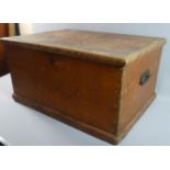 A Vintage Pine Box with Two Carrying Handles and Key, 58cm Wide