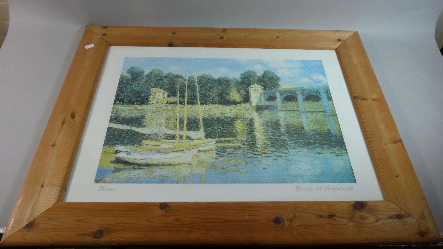 A Large Pine Framed Monet Print, Bridge at Argenteuil, 7cm Wide