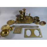 A Collection of Middle Eastern and Far Eastern Brass to Include Niello Vase, Moroccan Tray,