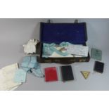 A Vintage Leather Case Containing Masonic Ephemera to Include Apron, Gloves, Sash, Booklets etc