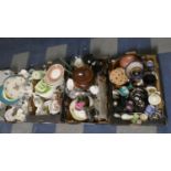 Four Boxes of Ceramics to Include Dressing Table Set, Vases, Decorated Plates, Kitchenwares, Mugs