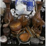 A Collection of Treen and Leather Mounted Items to Include Leather Vases and Lidded Box, Vintage