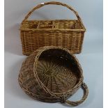 A Wicker Bottle Carrier and a Wall Hanging Basket