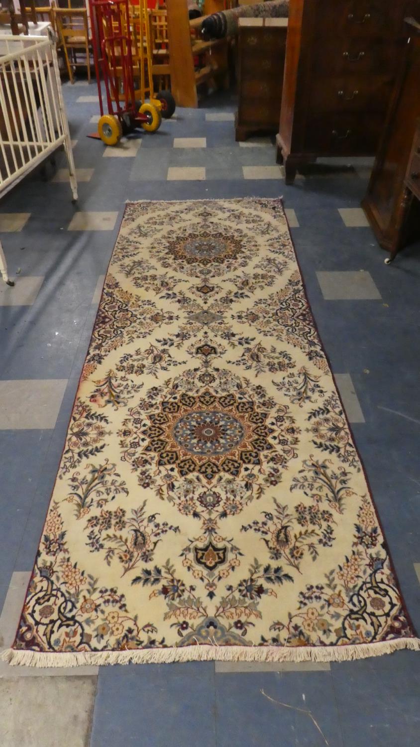 A Fine Persian Hand Made Nain Runner, 307cm x 107cm