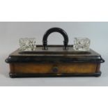 A Late 19th Century Walnut Desktop Pen and Ink Stand with Glass Inkwells and Base Drawer, Ebonised