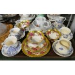 A Tray of Ceramics to Include Blue and White Regency Ware Coffee Cans, Saucer and Jug, Gold Rose