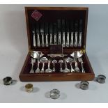 A Modern Silver Plated 44 Piece Canteen of Cutlery Together with Unrelated Napkin Rings