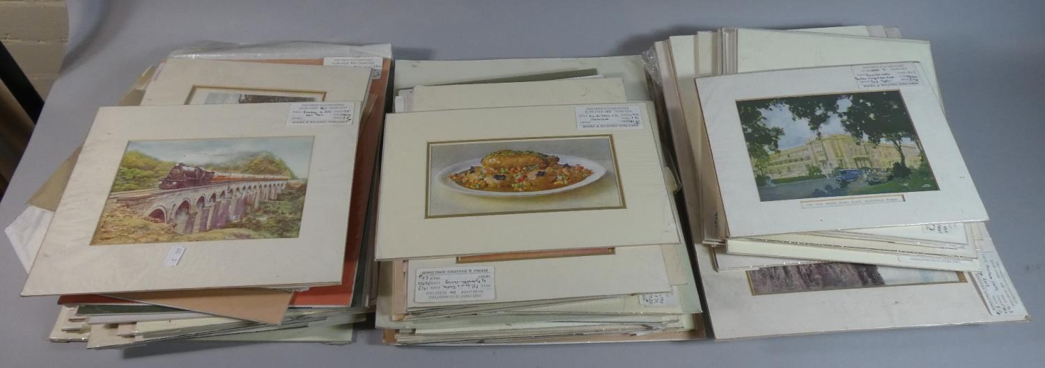 A Box Containing Various Mounted but Unframed Prints