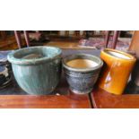 Three Glazed Plant Pots