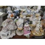 A Collection of Figural Ornaments to Include Coalport Jennifer Jane, Continental Examples,