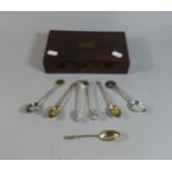 A Late 19th Century Rosewood Velvet Lined Box Containing Coronation and Other Teaspoons and Plated