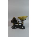 A Set of Thomas Plant Brass Mounted Kitchen Scales, Complete with Victor Weights