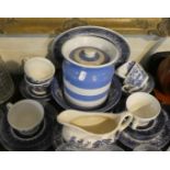 A Collection of Blue and White to Include Storage Jar, Willow Pattern Teacups, Saucers Bowl,