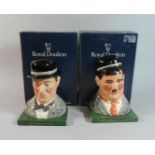 Two Royal Doulton Limited Edition Laurel and Hardy Bookends with Boxes