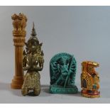 A Collection of Various Hindu and Buddhist Ornaments, Kneeling Gilt Metal Buddha, 18cm High