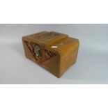 An Oriental Carved Camphor Wood Work Box with Brass Clasp, 30cm Wide