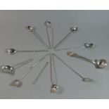 A Set of Six Oriental Sterling Silver Cocktail Spoons with Straw Stems, Two Similar Examples