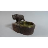 A Carved Wooden Black Forest Pin Dish with Inset Brass Bowl and Figure of Standing Bear, 10cm Wide