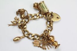 A 9ct Yellow Gold Curb Link Charm Bracelet