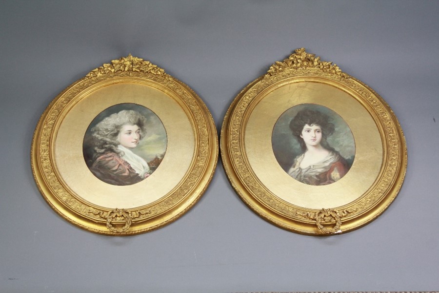 English School - Pair of Oval Gouache Portraits