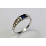 Antique Art Deco Platinum Sapphire and Diamond Ring