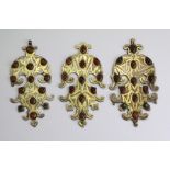 Three Antique Turkman Silver Gilt Decorative Pendants