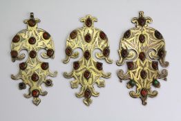 Three Antique Turkman Silver Gilt Decorative Pendants