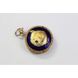 Antique Continental 18ct Yellow Gold Guilloche Enamel Watch Pendant