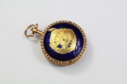 Antique Continental 18ct Yellow Gold Guilloche Enamel Watch Pendant