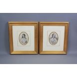 A Pair of Oval Hand Coloured Lithographs