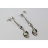 A Pair of Silver and Opal Art Deco Style Drop Earrings