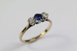 Antique Platinum and 18ct Gold Sapphire and Diamond Ring