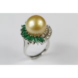 A 18ct White Gold South Sea Pearl and Emerald Dress Ring