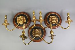 Three Brass Wall Mounted Light Fittings