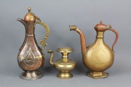 Two Islamic Copper and Brass Ewers, and an animal spout lotta