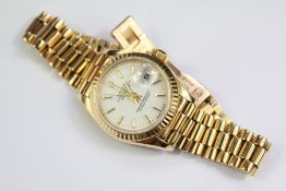 A Rolex Oyster 18ct Yellow Gold Lady's Perpetual Date Just Wrist Watch