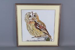 Terry Devereux Mixed Media Painting of a Tawny Owl