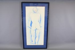 A Blue Pencil Drawing of a Feminine Nude Silhouette