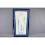 A Blue Pencil Drawing of a Feminine Nude Silhouette