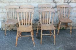 Six Vintage Pine Kitchen Chairs