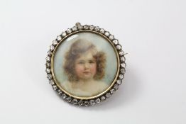 A 19th Century 14/15ct Gold and Diamond Portrait Miniature Brooch