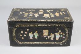 Antique Chinese Lacquer and Mother of Pearl Inlaid Tea Caddy