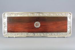 An Arthur Bond Japanese Silver Framed Rosewood Tea Tray