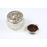 A Silver and Tortoiseshell Miniature Compact Pendant