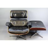 Vintage Rosewood and Black Leather Charles Eames Lounge Chair